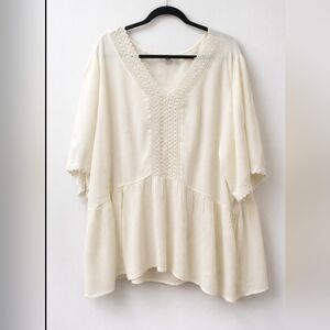 Boho Ivory Tunic Blouse | Size 3X | Flowy & Lightweight